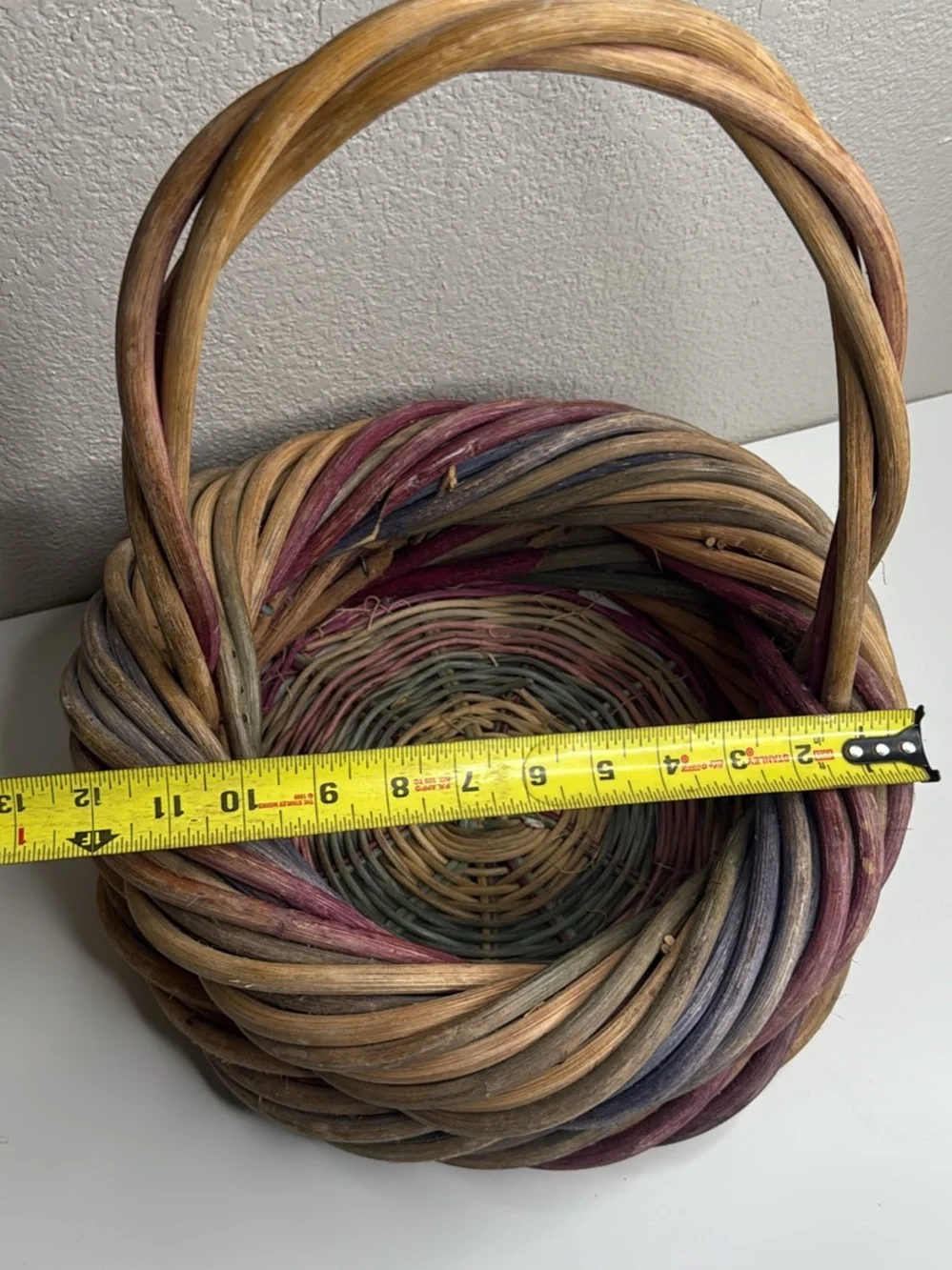 Woven Decorative Basket with Handle in Pink and Natural Tones